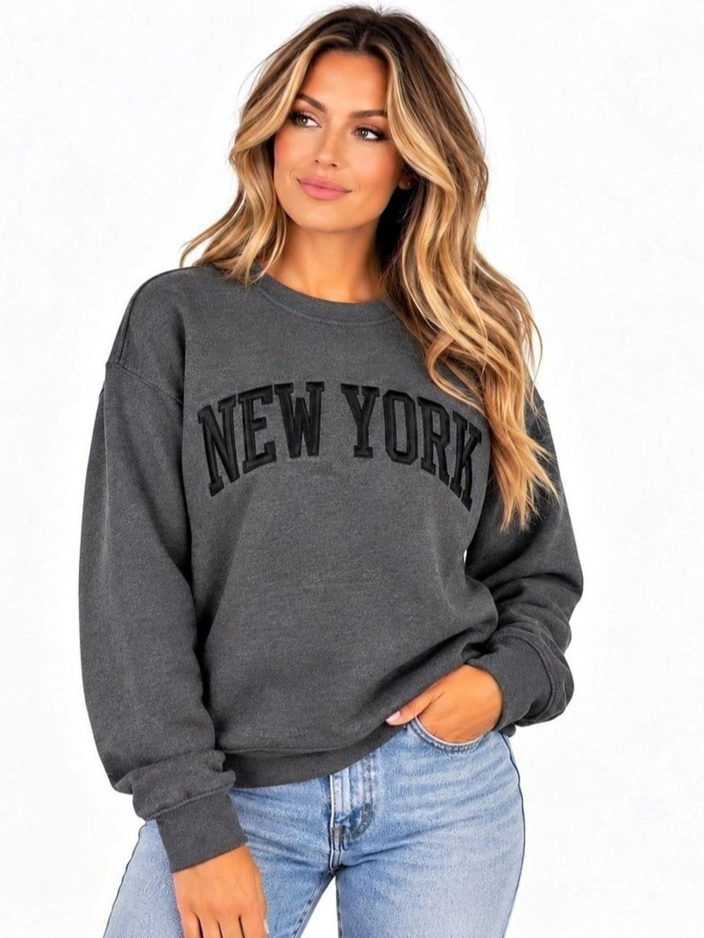 New York Popular Gray Black Embroidered NYC Sweatshirt Small NWT
